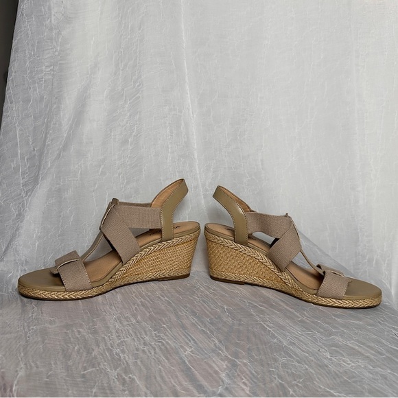 Lucky Brand Cork Wedge Heel Espadrilles Sandals T-strap Stretch Slingback 9.5 - Picture 12 of 17